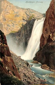 Hardanger Noruega Cascada Parte Trasera Dividida Postal Hecha en Alemania 1908 - Imagen 1 de 2