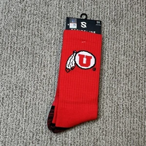 STRIDELINE Utah Utes Full Knit Socks Shoe Sz 8-12 Mens 9.5-13.5 Womens Red Black - Picture 1 of 4