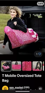 T-Mobile T-Mobile Tuesdays Oversized Pink & White Tote Bag New Received 4/16/24 - Picture 1 of 2