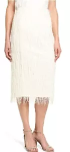 Vince camuto new size S Pencil Fringe Skirt ivory knee lenght elastic waist - Picture 1 of 9
