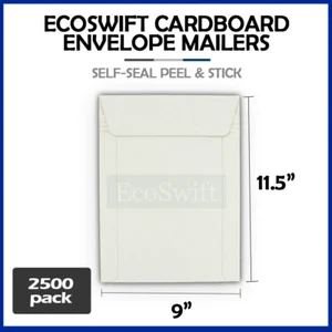 2500 9" x 11.5" EcoSwift White Photo Ship Flats Cardboard Envelope Mailers - Picture 1 of 8