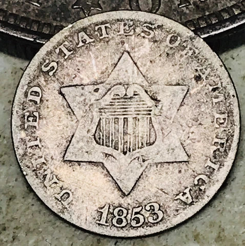 1853 Three Cent Silver Piece Trime 3c Type 1 Ungraded US Coin CC18072 Cover