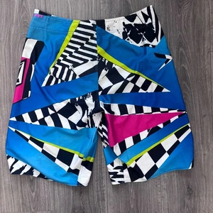 Volcom Board Shorts Size 34 Blue Pink Geometric Swim Shorts Surf Beach - Picture 1 of 6