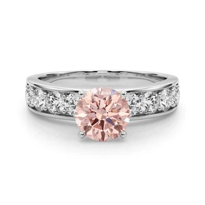 Round Pink Diamond Ring 1.80 Ct IGI Lab Grown Fancy Intense Fine 14K White Gold - Picture 1 of 11