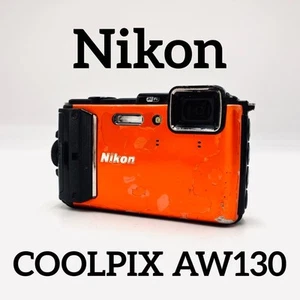 Nikon COOLPIX AW130 Waterproof Digital Camera Orange Used from Japan - Picture 1 of 8