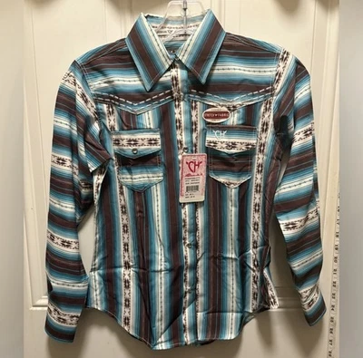 女牛仔五金女孩长袖珍珠卡扣西部上衣衬衫绿松石尺寸 S/6 — 第 1/4 张图片