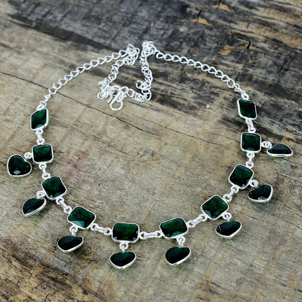 Unique Green Tourmaline Gemstone 925 Sterling Silver Handmade Jewelry Necklace - Image 1 of 4