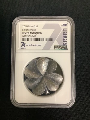 2018 Palau Silver Fortune Clover -NGC-MS 70 Antiqued - Image 1 of 2