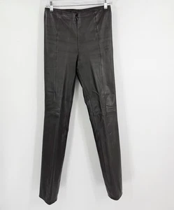 Vintage Cache Brown Leather Pants Size 4 90's Y2K Straight - Picture 1 of 8
