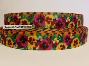 Grosgrain Ribbon Pansy Flower Garden Fall Decorations Plants Gardening 7/8" - Picture 1 of 1