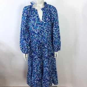 Sara Campbell Large USA Cotton Ruffled Neck Belted Midi Dress Blue Purple MINT - Picture 1 of 19