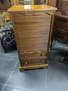 Pine Solid Wood Tambour Storage / Media Unit With Roll Up Front And Drawers - Picture 1 of 5