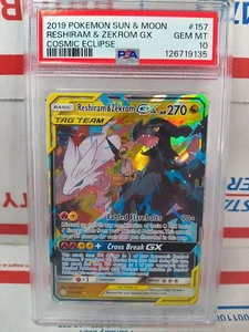 2019 POKEMON SUN & MOON COSMIC ECLIPSE #157 RESHIRAM & ZEKROM GX -GEM MT PSA 10 - Picture 1 of 2