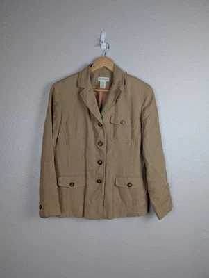 Ann Taylor Loft Cream Blazer 10 Petite Button Linen Blend Jacket Safari 189 - Image 1 of 4