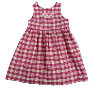 Vintage OshKosh Dress Girls 4 Pink Plaid Daisy Floral Sleeveless Made USA 90s - Picture 1 of 11