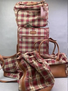 Longaberger Red Plaid Rolling Suitcase Luggage 14x8x20, Carry On & More EUC - Picture 1 of 16