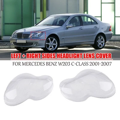 Pair Front Headlight Lens Shell Cover Cap For 01-07 Mercedes Benz W203 C-Class Foto 1 de 4