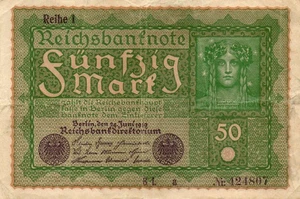 Genuine 50 Mark German weimar  banknote 1919 fine con  !!! - Picture 1 of 2