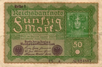 Genuine 50 Mark German weimar  banknote 1919 fine con  !!! - Image 1 of 2
