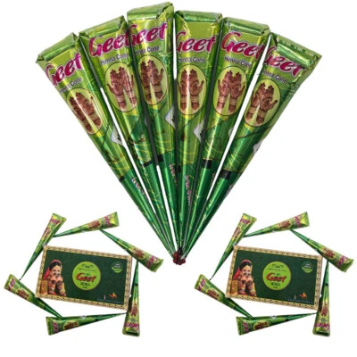HERBAL HENNA 6x Geet 100% Natural Henna Tattoo Paste Cone Kegel Rotbraun No Mix, No PPD, 150g