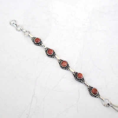 Pulsera de joyería de piedras preciosas chapadas en plata Sunstone talla 8"/cosas hechas a mano ajustables Foto 1 de 4