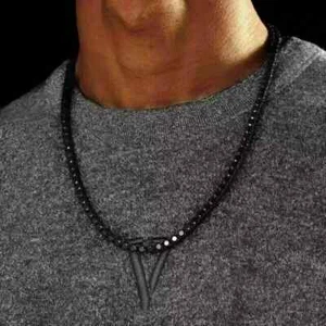 Men's Tennis Necklace 23Ct Round Simulated Black Diamond 14k White Gold Plated - Picture 1 of 5