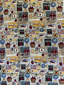 Debbie Mumm School Days Bus Books Flag Globe Ruler Star Fabric Panel 35" x 41" - Picture 1 of 3
