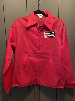 Vtg 60s 70s CHAMPION Spark Plugs Official Nylon RACING JACKET  Small  Red - Image 1 of 4