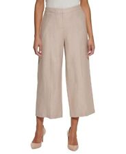 Calvin Klein Women's Linen Cropped Wide Leg Pants Brown Size 8P
