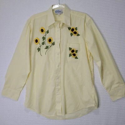 Camisa bordada girasol manga larga a rayas amarillas pequeñas de colección LasOLas para mujer Foto 1 de 4