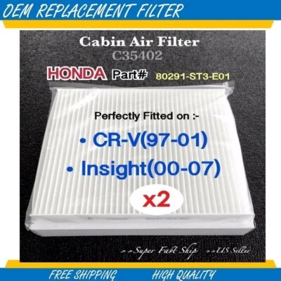 x2 Filtro de aire cabina aire acondicionado calidad insight Honda CRV C35402 CRV97-01 & Insight 00-07 Foto 1 de 4