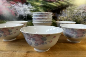 Chinese Mandarin Soup Bowls Set of 10 Blue and Pink Flowers - Bild 1 von 5