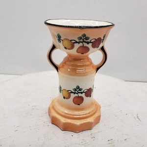 "Jarrón checo vintage naranja pintado a mano con fruta 5 1/2" - Imagen 1 de 7