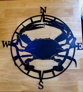 Blaue Krabbe Kompass Metall Wandkunst Plasma Schnitt Dekor nautische Geschenkidee - Bild 1 von 1