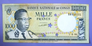 S3 - DR Congo 1000 FRANCS 1964 Uncirculated Cancelled Banknote - Belgian Congo - Picture 1 of 2