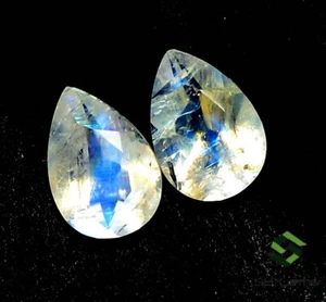 Certified Natural Rainbow Moonstones Pear Cut Pair 3.36 CTS 10x7 mm Loose Gems - Picture 1 of 8
