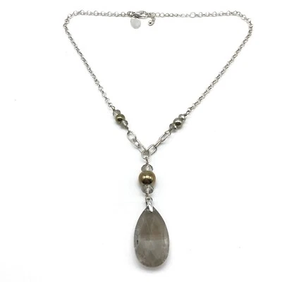 Colar feminino White House Black Market corrente tom prata cristal frisado - Imagem 1 de 4