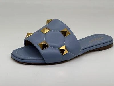 Valentino Roman Stud Rockstud Quilted Leather Flat Slide Mule Sandals Shoes $890 - Image 1 of 4