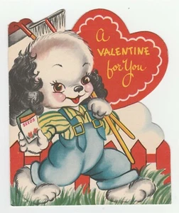 Vintage Valentine Card Dog Gardening American Greeting Die-Cut - Picture 1 of 3