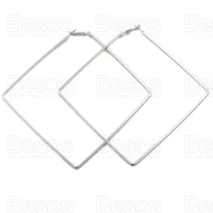 OVERSIZE SQUARES large metal hoops STATEMENT EARRINGS SILVER/GOLD TONE UK GIFT - Picture 1 of 6