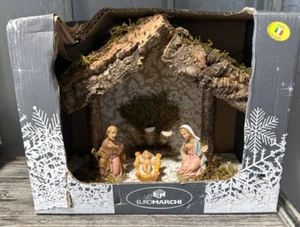 Euromarchi Italy  Vintage Nativity Set Original Box Crib set/Creche De Noel - Picture 1 of 2