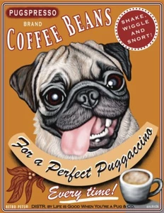 Adorable PUG ""granos de café pugspresso"" Krista Brooks MASCOTAS RETRO impresión artística 8x10 - Imagen 1 de 2
