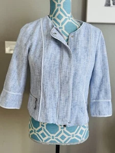 Vince Camuto Light Blue Tweed Boucle Zip Front Jacket Blazer Size 8P Petite - Picture 1 of 5