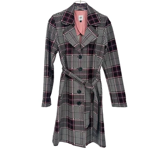Cabi Size XS Burgundy Plaid Sovereign Trench Coat Jacket Belted Button Down - Picture 1 of 10