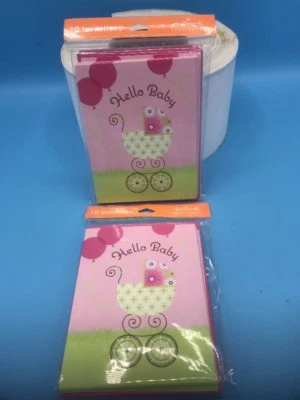 20 -BABY SHOWER (GIRL) INVITATIONS WITH ENVELOPES "HELLO BABY"  5.5 X 6 PINK - Image 1 of 2