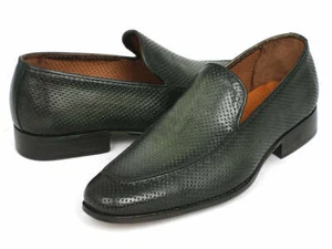 Paul Parkman Perforated Leather Loafers Green (ID#874-GRN) - Picture 1 of 6