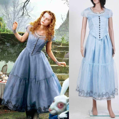 Alice In Wonderland Alice Blue Dress Cosplay Halloween Costume Fancy Dress  - Photo 1/4