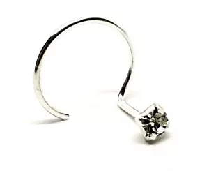 Nasenbolzen 2 mm Klauenset quadratisch klar CZ 22g (0,6 mm) Sterlingsilber Schraube Locke - Bild 1 von 10