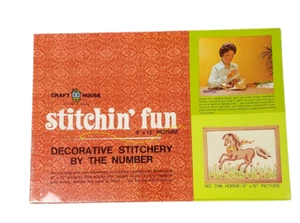 1970 Bastelhaus Set 9x12 Pferd Blumen Stich nach Zahlen NEU nie geöffnet Vintage  - Bild 1 von 6