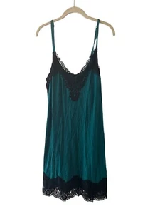 Soma türkis Negligee mit schwarzem Spitzenbesatz & verstellbaren Trägern Satin Lingere sexy - Bild 1 von 5